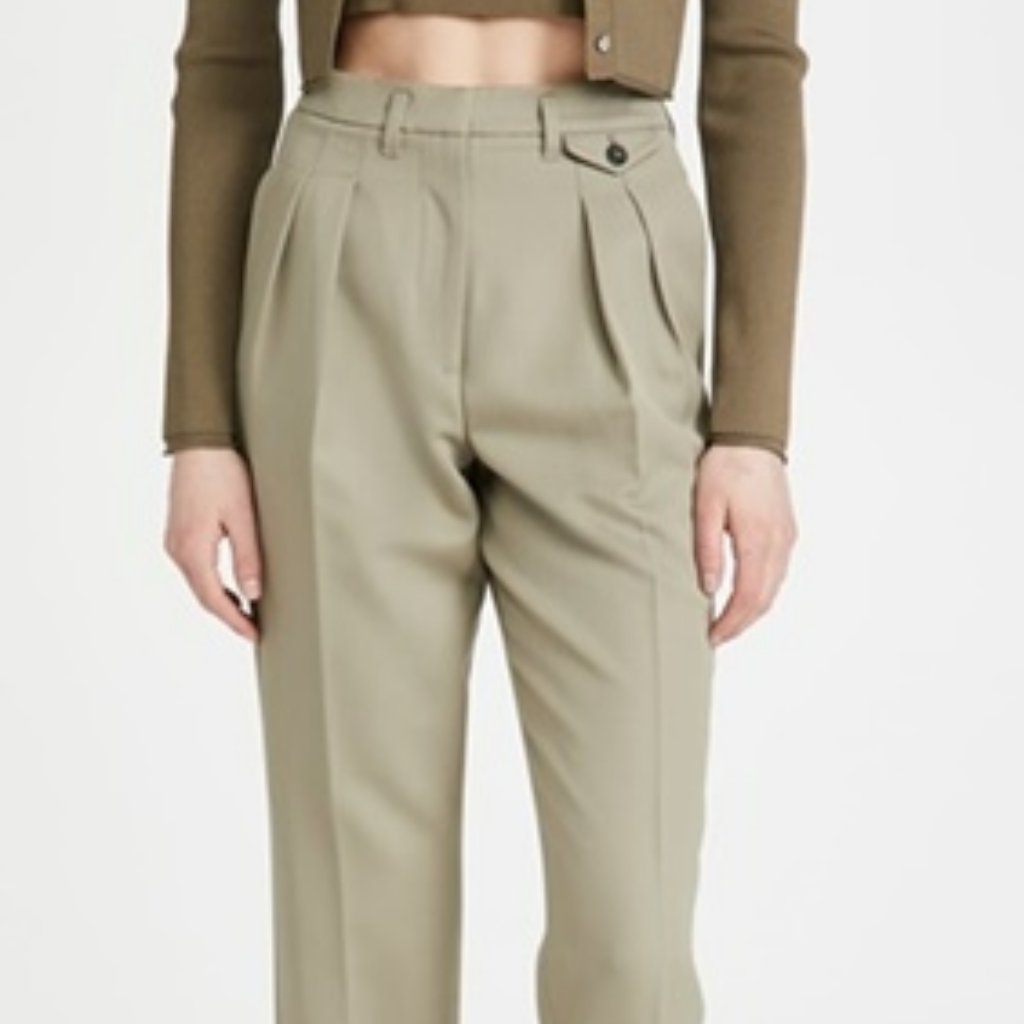 Anine Bing Mycah Trousers Pant High Waisted Pleated Wool Khaki Green 34
